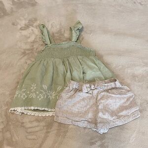 Rachel Zoe Girls Sage Green Top with Light Beige Shorts Matching Set